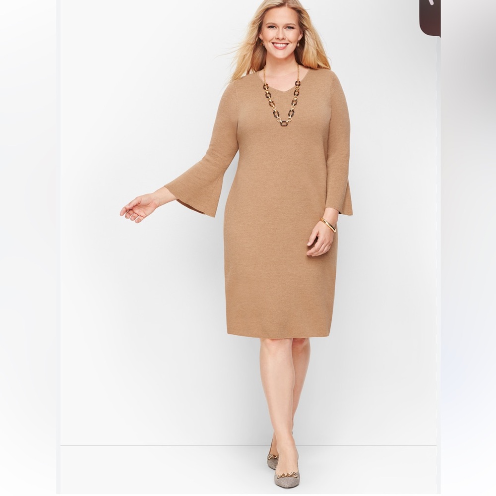 Talbots Tan Merino Wool Long Sleeve Sweater Dress
